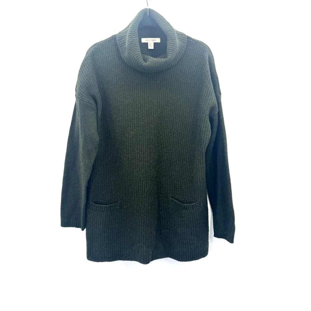 Ellen Tracy Chunky Wool Yak Turtleneck Sweater XL Pockets Forest Fairy Goblin